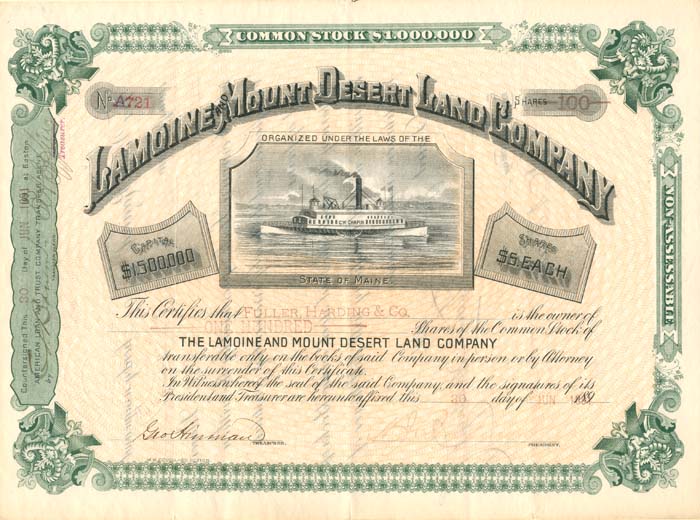 Lamoine and Mount Desert Land Co. - Stock Certificate